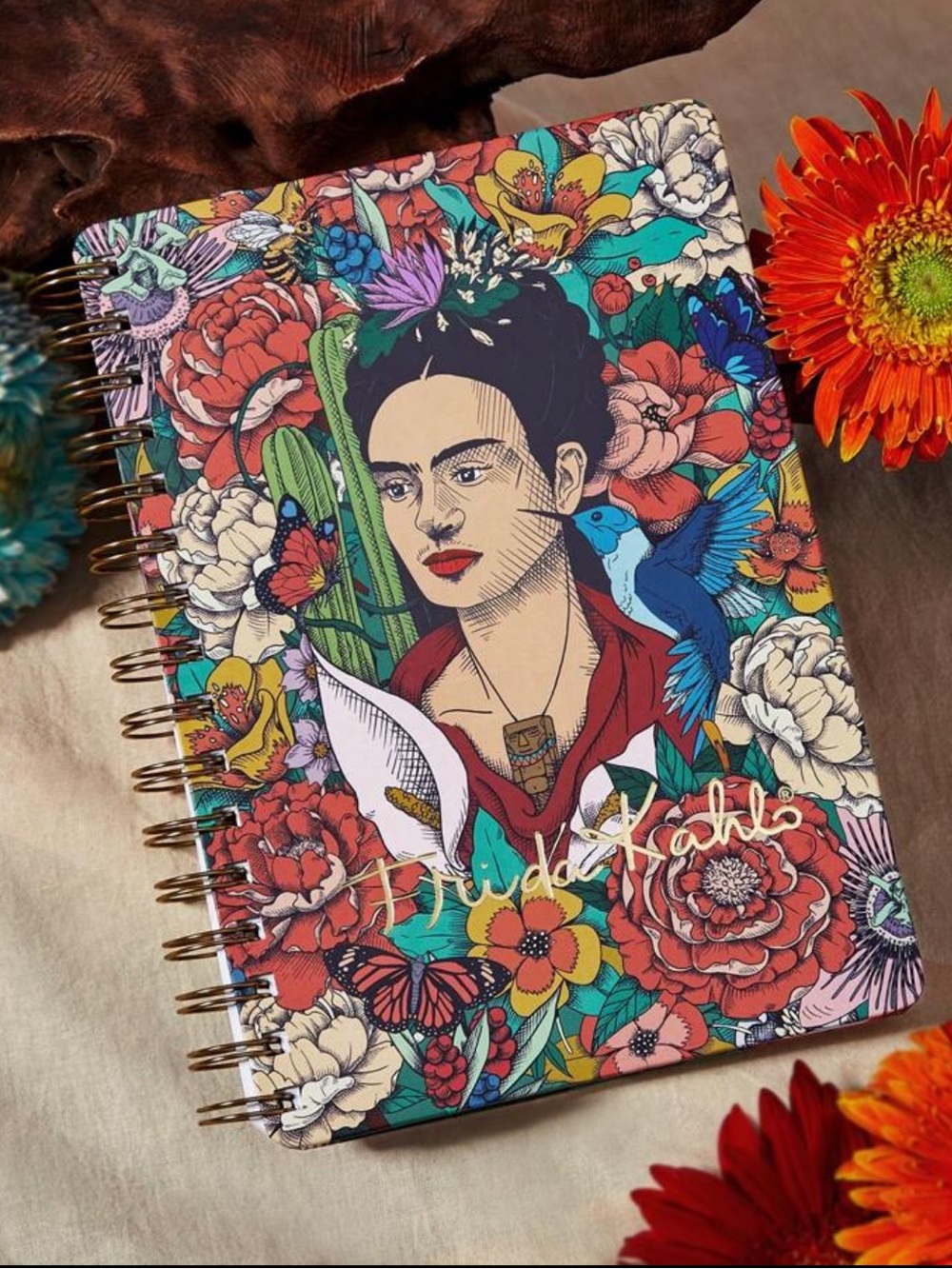 Frida Kahlo Floral Spiral Notebook Journal | Floral Art Hardcover Notebook